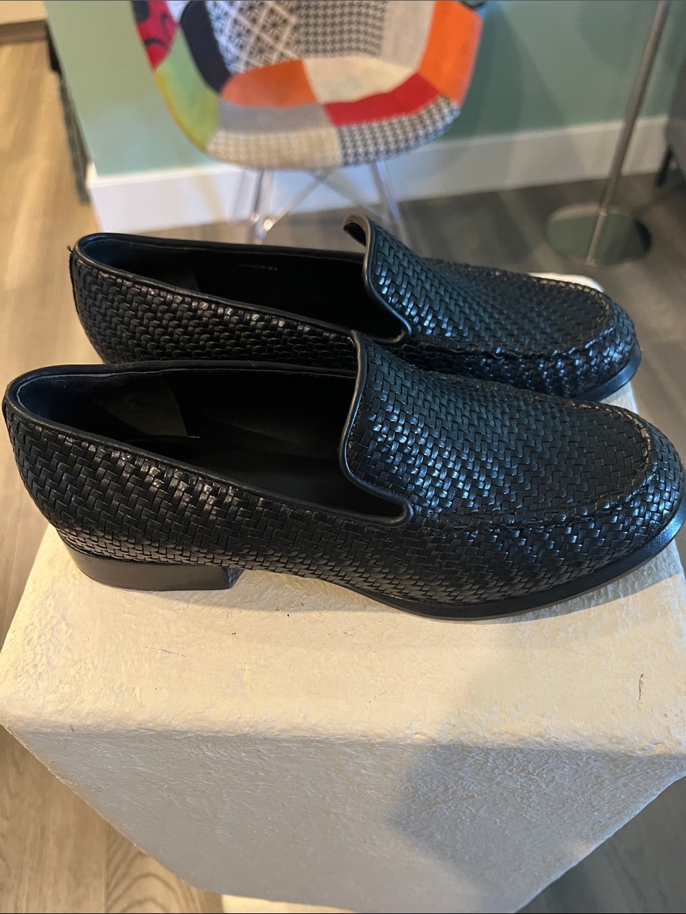Vince Black Woven Leather Loafers